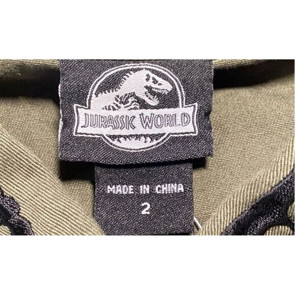 Jurassic Park World Khaki Button-up Top w Dinosaur Skulls, Cosplay Unisex Retro - Picture 5 of 9